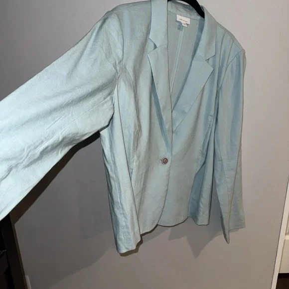 J JILL Love Linen Blazer Sea Glass Bl Single Button Unlined Jacket Petite Large - Picture 3 of 11